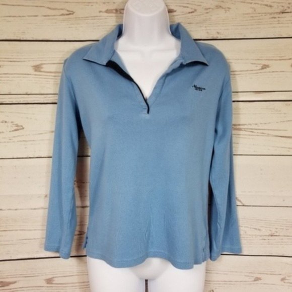Nautica Tops - Nautica Jeans Womens Blue V-neck Collared Polo Shirt Long Sleeve Size M